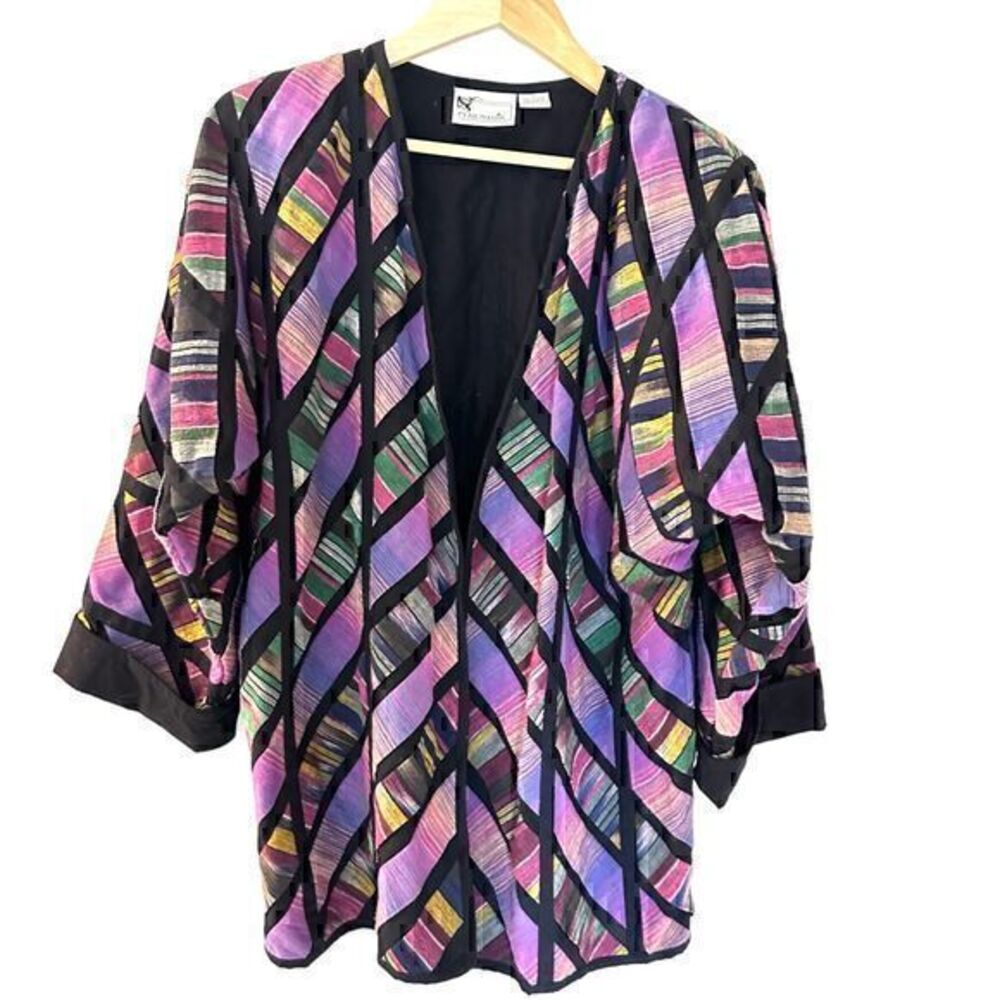 Yak Magik Geometric‎ Colorful Cotton Open 3/4 Dolman Sleeve Jacket Size S